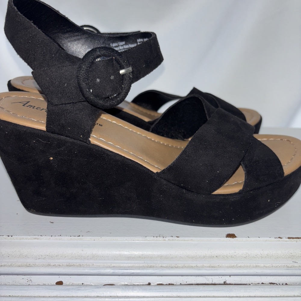 American Eagle Women's Phog Black Faux Suede Platform Open-Toe Sandal Shoes 9M - Picture 6 of 6